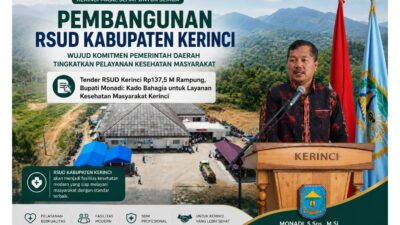 Tender RSUD Kerinci Rp137,5 M Rampung, Bupati Monadi: Kado Bahagia untuk Layanan Kesehatan Masyarakat Kerinci